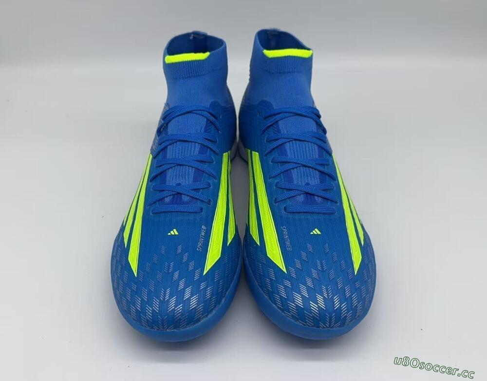 Men's Adidas F50 Elite Mid TF Artificial Turf High-Tops Football Shoes - Blue/Electric Yellow/Cyan