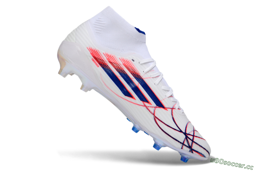 Men's Adidas F50 Elite Mid FG Firm Ground High-Tops Football Boots - White/Electric Red/Deep Blue 4