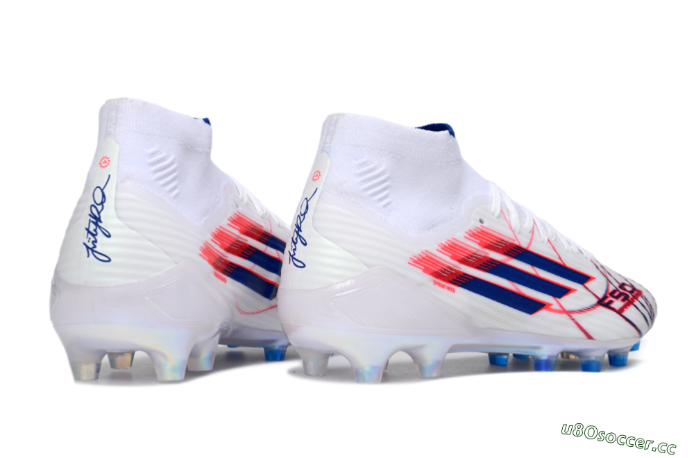 Men's Adidas F50 Elite Mid FG Firm Ground High-Tops Football Boots - White/Electric Red/Deep Blue 6