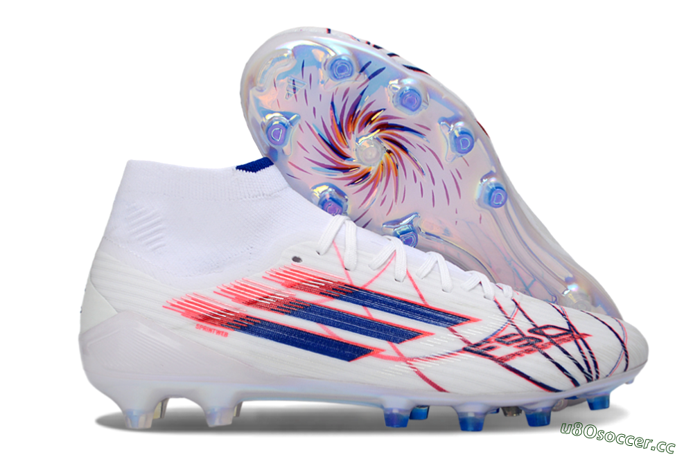 Men's Adidas F50 Elite Mid FG Firm Ground High-Tops Football Boots - White/Electric Red/Deep Blue 2