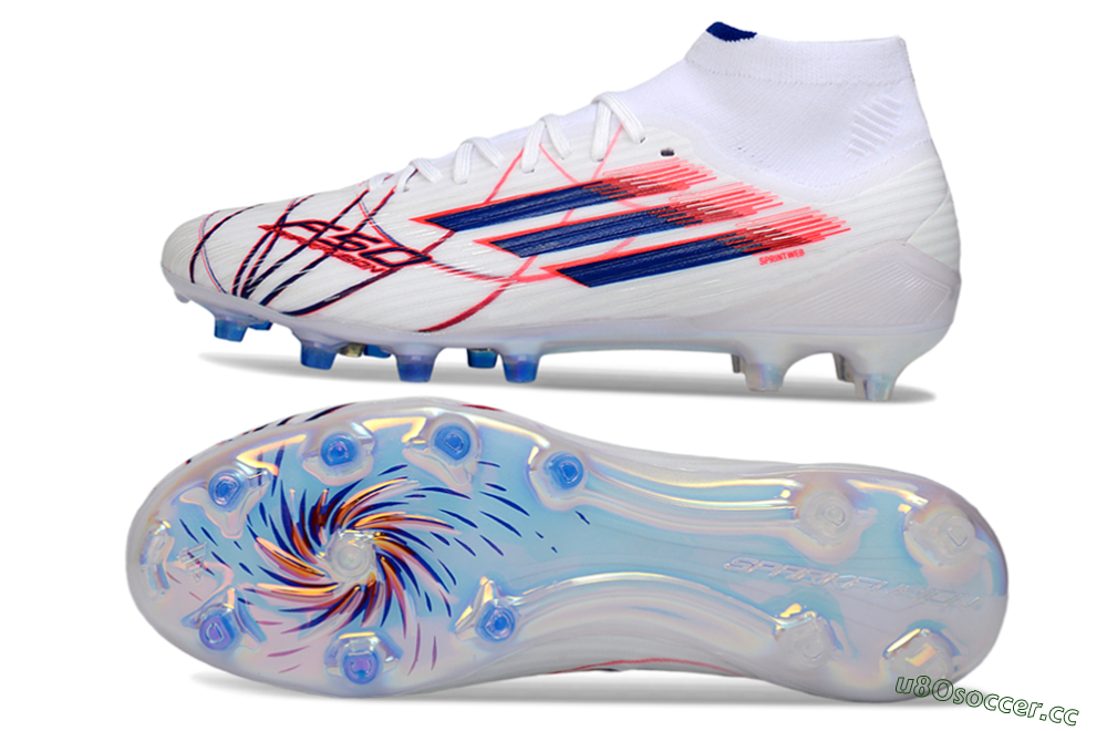 Men's Adidas F50 Elite Mid FG Firm Ground High-Tops Football Boots - White/Electric Red/Deep Blue 1