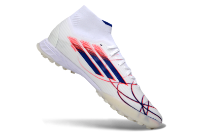 Men's Adidas F50 Elite Mid TF Artificial Turf High-Tops Football Shoes - White/Electric Red/Deep Blue