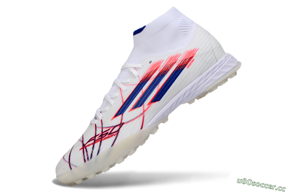 Men's Adidas F50 Elite Mid TF Artificial Turf High-Tops Football Shoes - White/Electric Red/Deep Blue 5