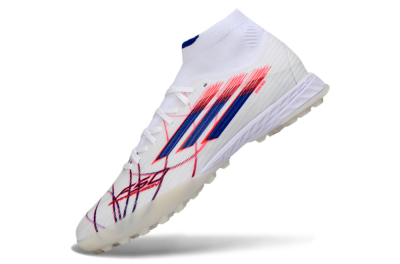 Men's Adidas F50 Elite Mid TF Artificial Turf High-Tops Football Shoes - White/Electric Red/Deep Blue