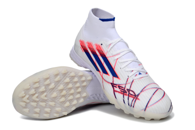 Men's Adidas F50 Elite Mid TF Artificial Turf High-Tops Football Shoes - White/Electric Red/Deep Blue