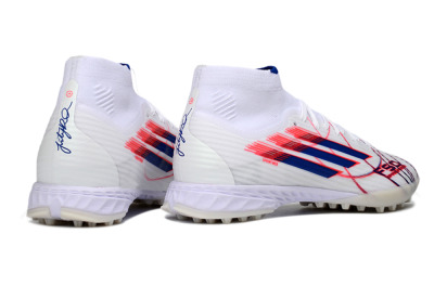 Men's Adidas F50 Elite Mid TF Artificial Turf High-Tops Football Shoes - White/Electric Red/Deep Blue