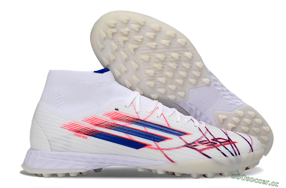 Men's Adidas F50 Elite Mid TF Artificial Turf High-Tops Football Shoes - White/Electric Red/Deep Blue 2