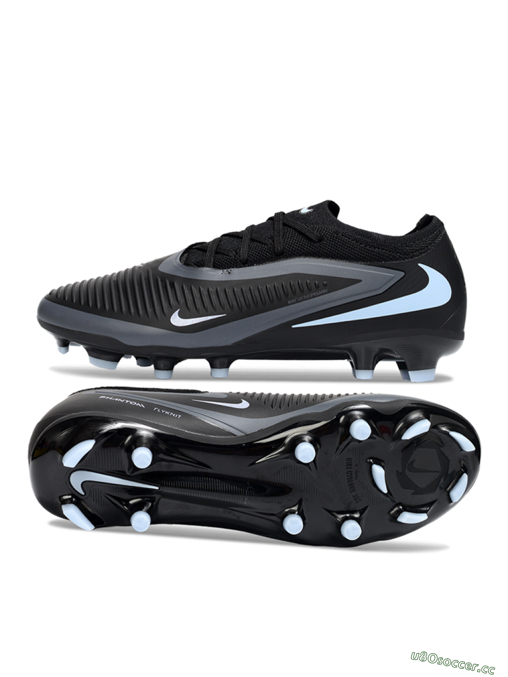 Unisex Nike Phantom 6 Elite Low FG Firm Ground Low-Tops Football Boots - Black/Cool Gray/Light Blue 1