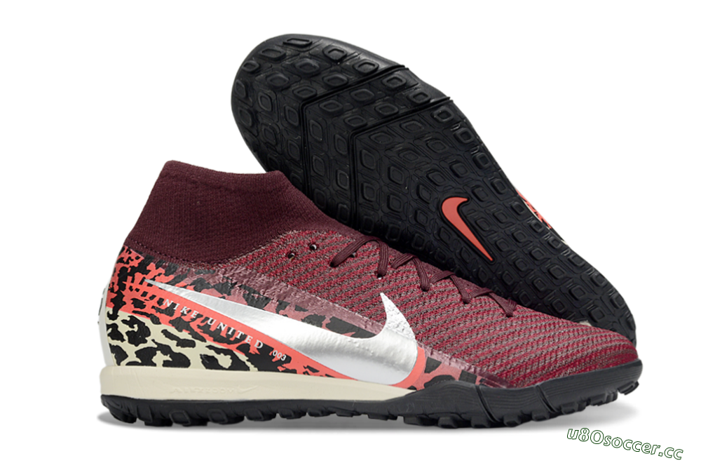 Unisex Nike Air Zoom Mercurial Superfly 10 Elite TF Artificial Turf High-Tops Football Shoes - Red/Berry Red/Black Leopard 2