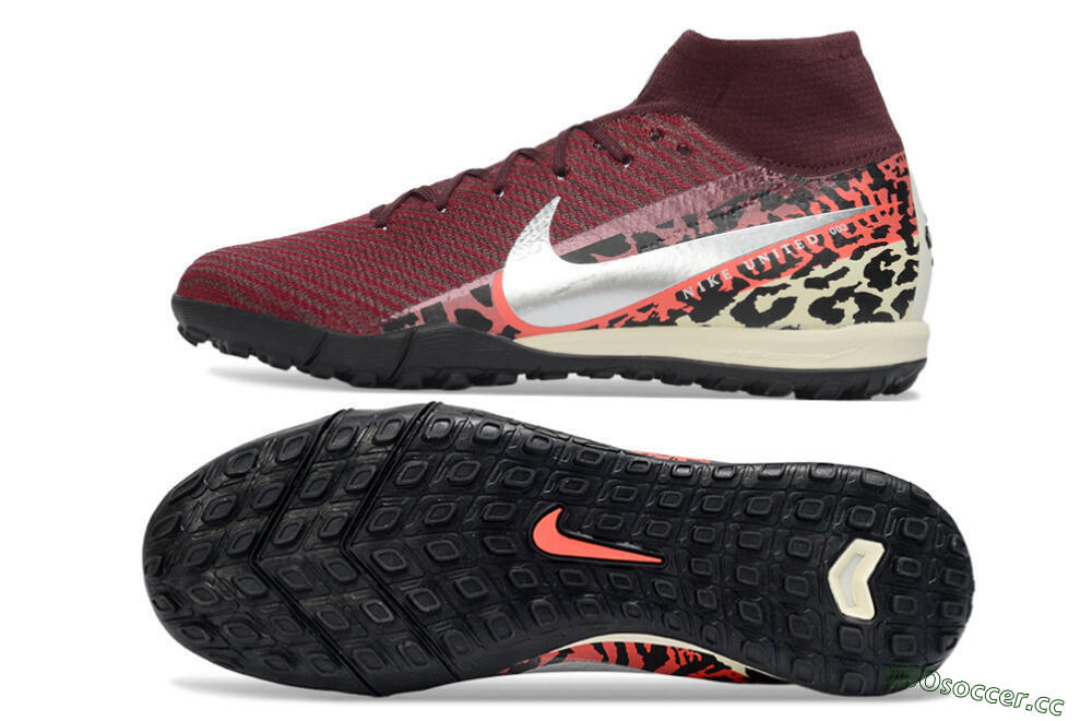 Unisex Nike Air Zoom Mercurial Superfly 10 Elite TF Artificial Turf High-Tops Football Shoes - Red/Berry Red/Black Leopard 1