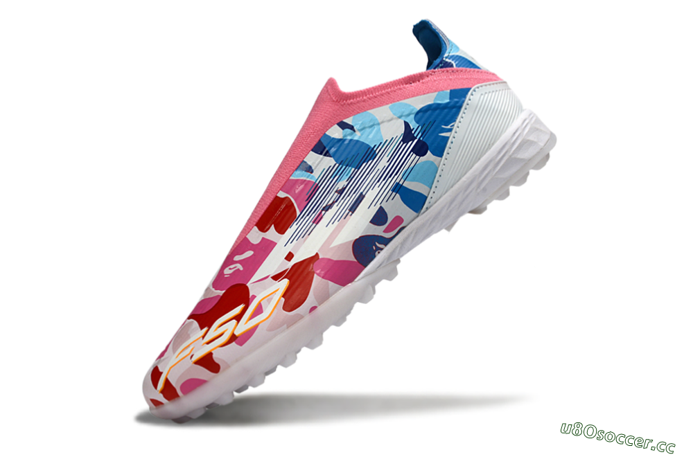 Unisex Adidas F50 Elite Laceless TF Artificial Turf Low-Tops Football Shoes - Pink/Ocean Blue/Coral Pink 6