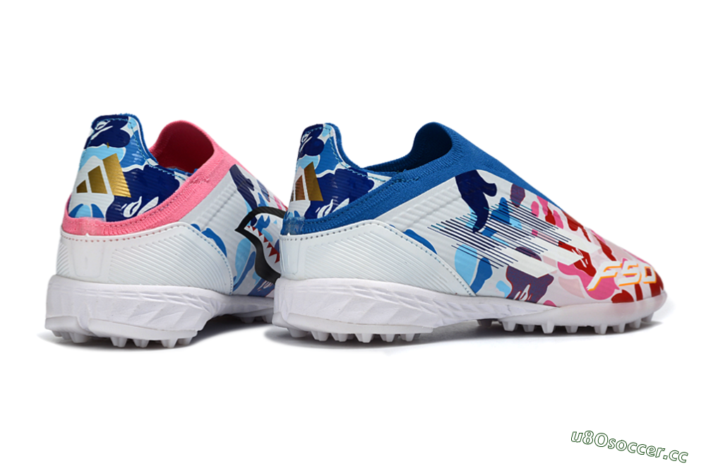 Unisex Adidas F50 Elite Laceless TF Artificial Turf Low-Tops Football Shoes - Pink/Ocean Blue/Coral Pink 7