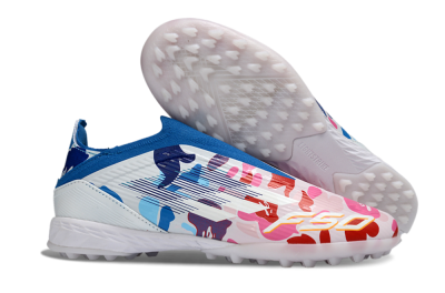 Unisex Adidas F50 Elite Laceless TF Artificial Turf Low-Tops Football Shoes - Pink/Ocean Blue/Coral Pink