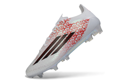 Unisex Adidas F50 Elite FG Firm Ground Low-Tops Football Boots - White/Crimson Rose/Iridescent Sparkle