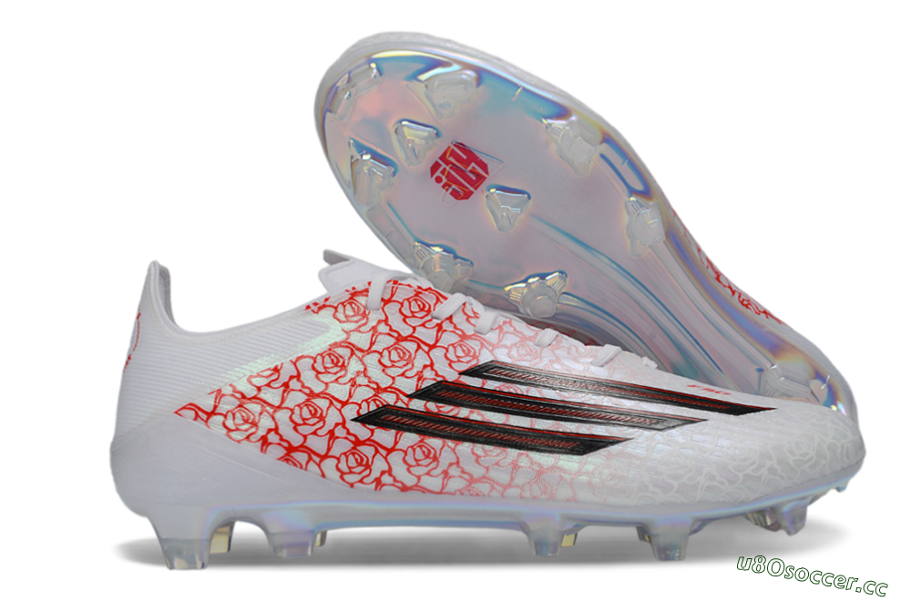 Unisex Adidas F50 Elite FG Firm Ground Low-Tops Football Boots - White/Crimson Rose/Iridescent Sparkle 2