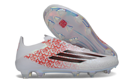 Unisex Adidas F50 Elite FG Firm Ground Low-Tops Football Boots - White/Crimson Rose/Iridescent Sparkle