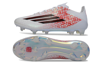 Unisex Adidas F50 Elite FG Firm Ground Low-Tops Football Boots - White/Crimson Rose/Iridescent Sparkle