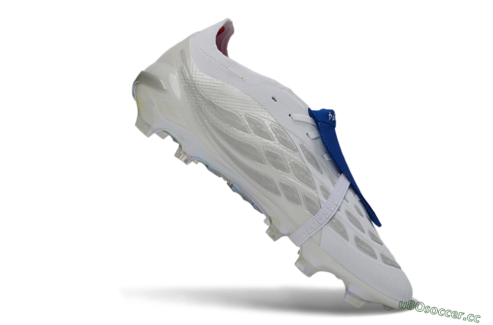 Unisex Adidas Predator 26 Elite Fold-Over Tongue FG Firm Ground Low-Tops Football Boots - White/Royal Blue/Metallic Silver 4