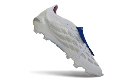 Unisex Adidas Predator 26 Elite Fold-Over Tongue FG Firm Ground Low-Tops Football Boots - White/Royal Blue/Metallic Silver