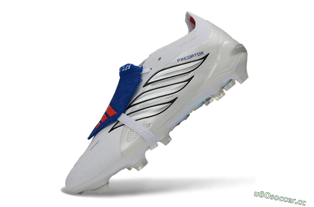 Unisex Adidas Predator 26 Elite Fold-Over Tongue FG Firm Ground Low-Tops Football Boots - White/Royal Blue/Metallic Silver 5