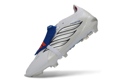 Unisex Adidas Predator 26 Elite Fold-Over Tongue FG Firm Ground Low-Tops Football Boots - White/Royal Blue/Metallic Silver