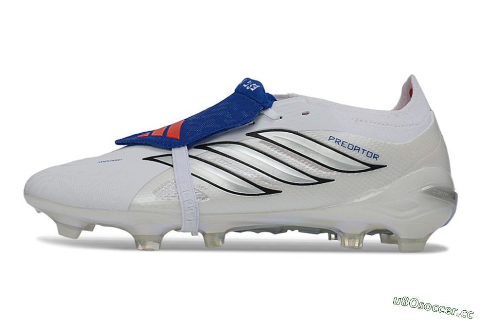Unisex Adidas Predator 26 Elite Fold-Over Tongue FG Firm Ground Low-Tops Football Boots - White/Royal Blue/Metallic Silver 0