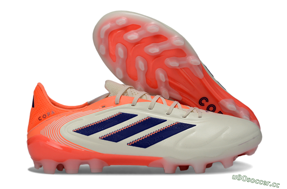 Men's Adidas Copa Pure 3 AG Artificial Grass Low-Tops Football Boots - Cream/Coral Orange/Navy Blue 2