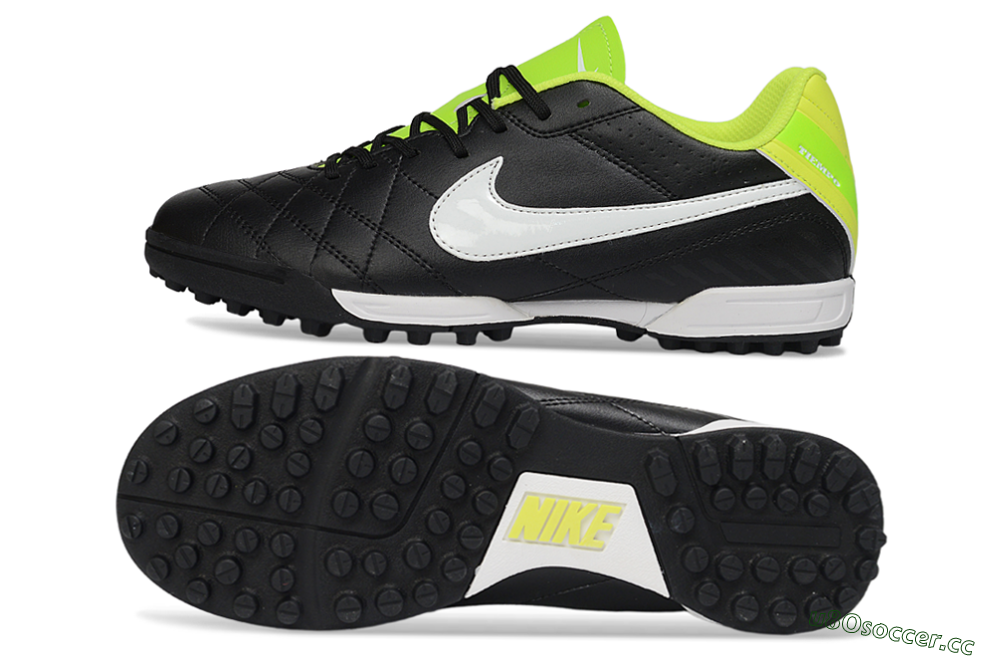 Men's Nike Tiempo Legend Ligera 5 TF Artificial Turf Low-Tops Football Shoes - Black/Lime Green/White 1