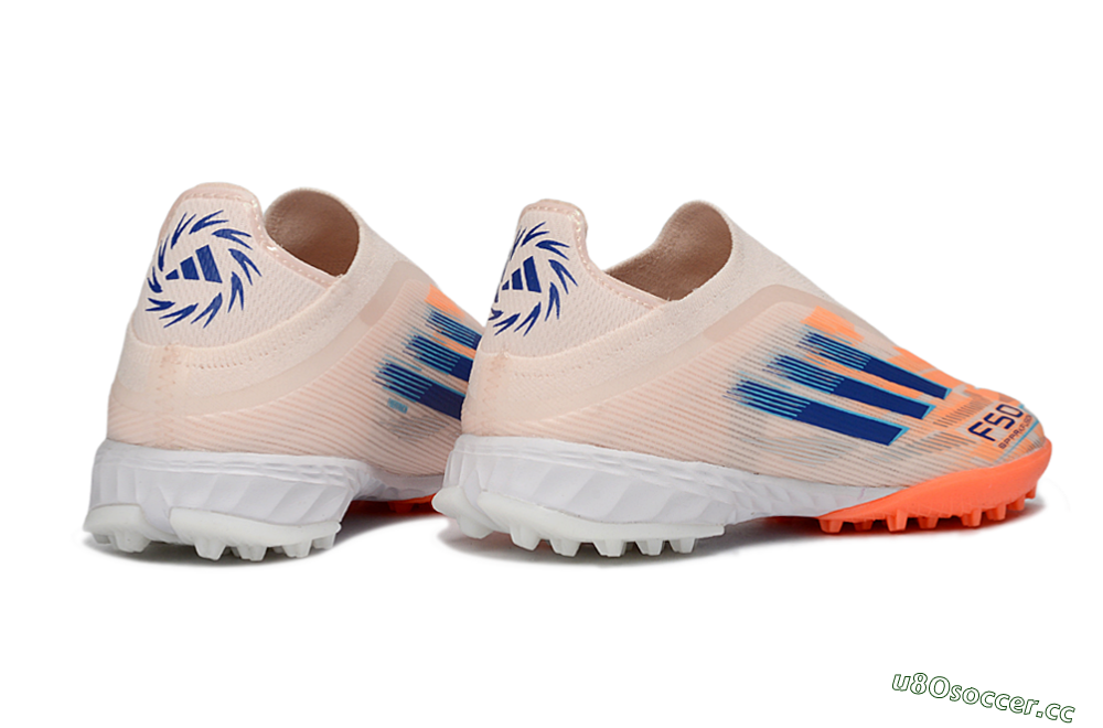 Men's Adidas F50 Pro Laceless TF Artificial Turf Low-Tops Football Shoes - Pink/Coral Splash/Deep Ocean 6