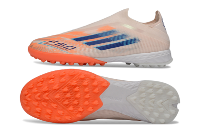 Men's Adidas F50 Pro Laceless TF Artificial Turf Low-Tops Football Shoes - Pink/Coral Splash/Deep Ocean