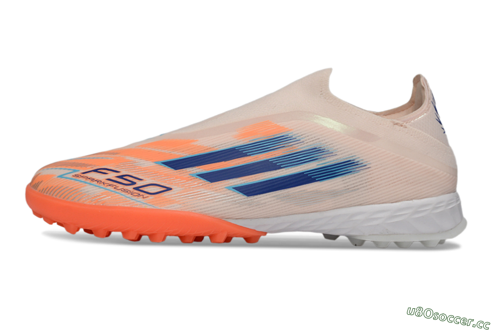 Men's Adidas F50 Pro Laceless TF Artificial Turf Low-Tops Football Shoes - Pink/Coral Splash/Deep Ocean 0