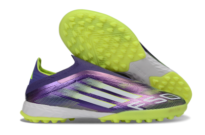 Men's Adidas F50 Pro Laceless TF Artificial Turf Low-Tops Football Shoes - Purple/Lime Green/White