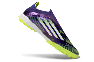 Men's Adidas F50 Pro Laceless TF Artificial Turf Low-Tops Football Shoes - Purple/Lime Green/White