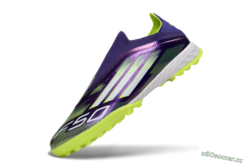 Men's Adidas F50 Pro Laceless TF Artificial Turf Low-Tops Football Shoes - Purple/Lime Green/White 5