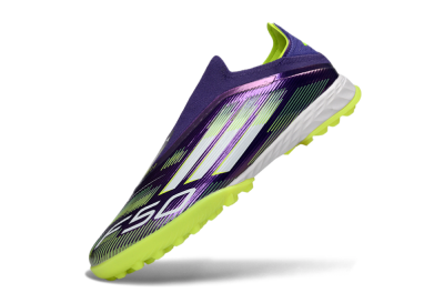 Men's Adidas F50 Pro Laceless TF Artificial Turf Low-Tops Football Shoes - Purple/Lime Green/White