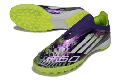 Men's Adidas F50 Pro Laceless TF Artificial Turf Low-Tops Football Shoes - Purple/Lime Green/White
