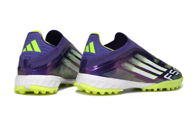 Men's Adidas F50 Pro Laceless TF Artificial Turf Low-Tops Football Shoes - Purple/Lime Green/White