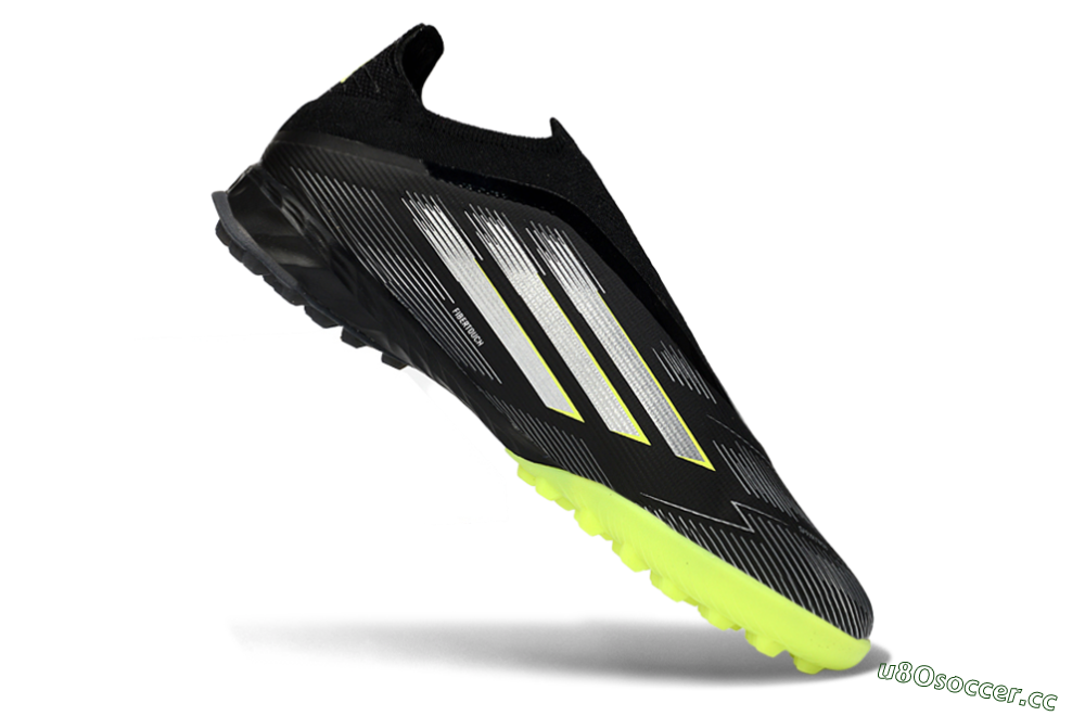 Men's Adidas F50 Pro Laceless TF Artificial Turf Low-Tops Football Shoes - Black/Electric Yellow/Neon Green 4