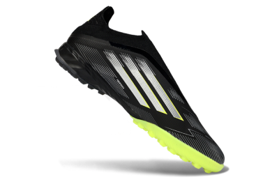Men's Adidas F50 Pro Laceless TF Artificial Turf Low-Tops Football Shoes - Black/Electric Yellow/Neon Green