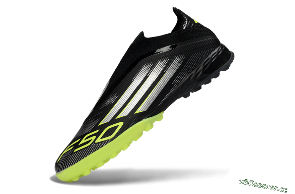 Men's Adidas F50 Pro Laceless TF Artificial Turf Low-Tops Football Shoes - Black/Electric Yellow/Neon Green 5