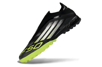 Men's Adidas F50 Pro Laceless TF Artificial Turf Low-Tops Football Shoes - Black/Electric Yellow/Neon Green