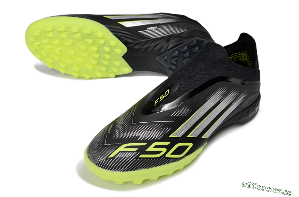 Men's Adidas F50 Pro Laceless TF Artificial Turf Low-Tops Football Shoes - Black/Electric Yellow/Neon Green 3