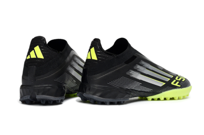 Men's Adidas F50 Pro Laceless TF Artificial Turf Low-Tops Football Shoes - Black/Electric Yellow/Neon Green
