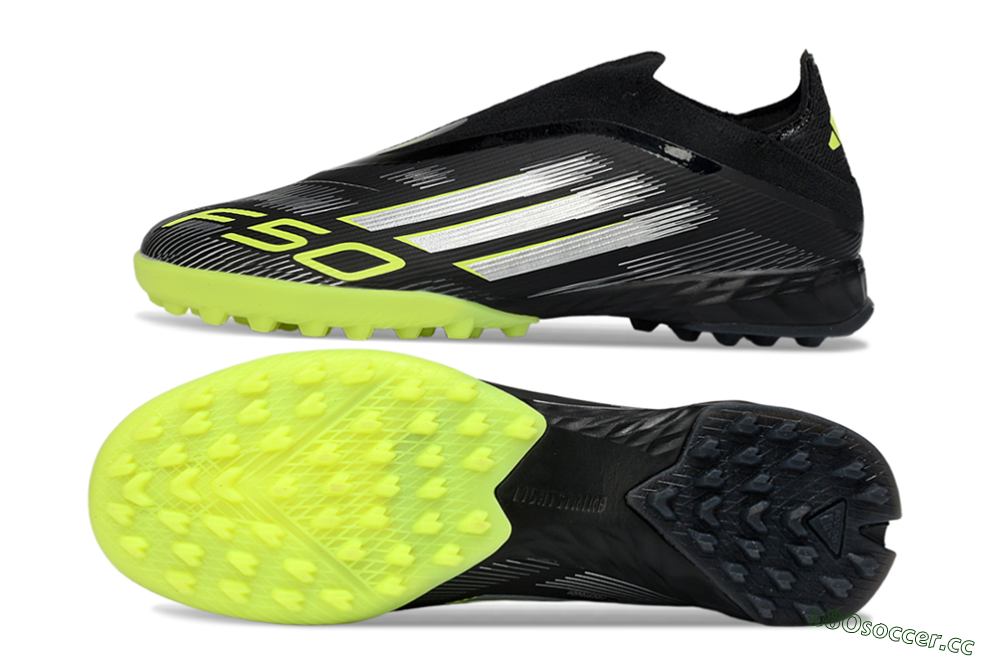 Men's Adidas F50 Pro Laceless TF Artificial Turf Low-Tops Football Shoes - Black/Electric Yellow/Neon Green 1