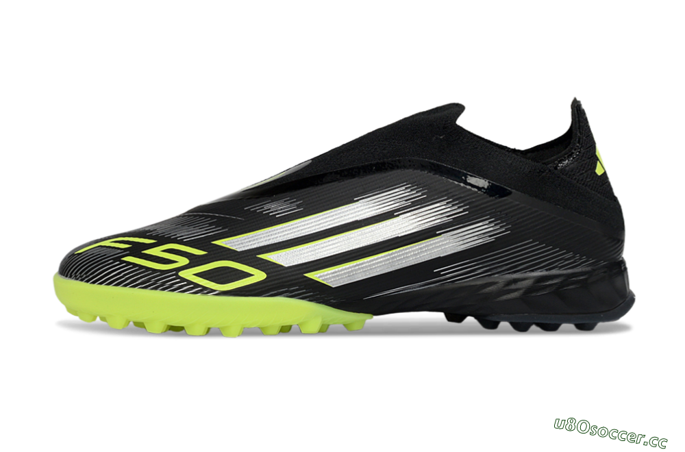 Men's Adidas F50 Pro Laceless TF Artificial Turf Low-Tops Football Shoes - Black/Electric Yellow/Neon Green 0