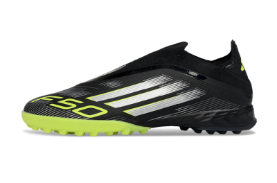 Men's Adidas F50 Pro Laceless TF Artificial Turf Low-Tops Football Shoes - Black/Electric Yellow/Neon Green