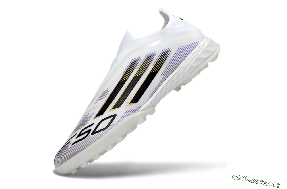 Men's Adidas F50 Pro Laceless TF Artificial Turf Low-Tops Football Shoes - White/Black/Gold 5