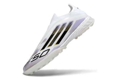 Men's Adidas F50 Pro Laceless TF Artificial Turf Low-Tops Football Shoes - White/Black/Gold