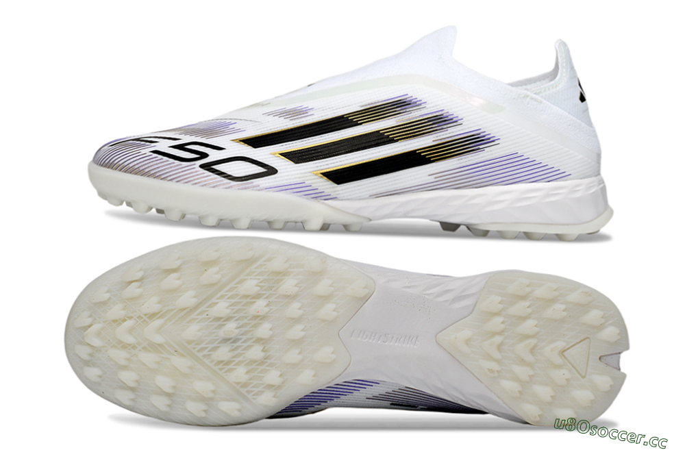 Men's Adidas F50 Pro Laceless TF Artificial Turf Low-Tops Football Shoes - White/Black/Gold 1