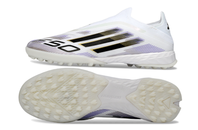 Men's Adidas F50 Pro Laceless TF Artificial Turf Low-Tops Football Shoes - White/Black/Gold